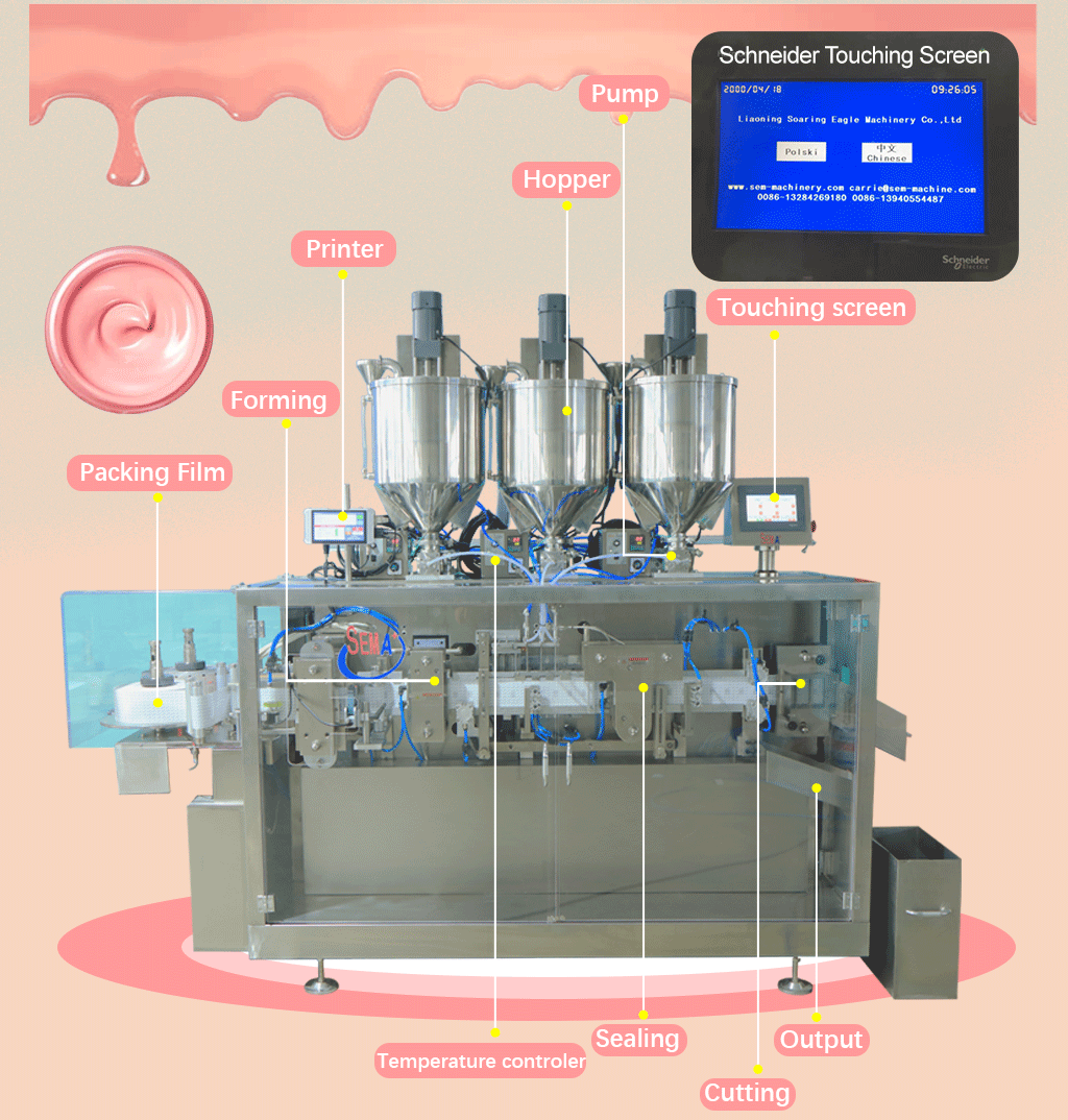 Automatic easy open sachet packing machine 50pc/min for olive oil cosmetics cream packing