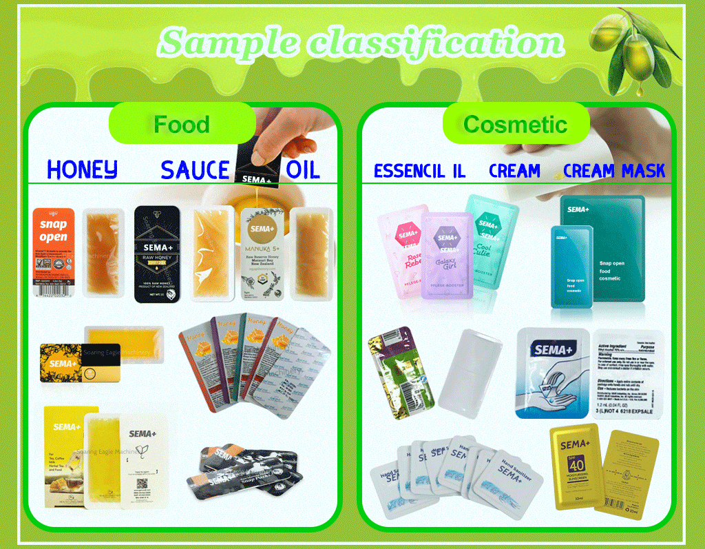 Automatic olive oil sauce ketchup snap pocket card type honey easy open sachet form fill seal packing machine