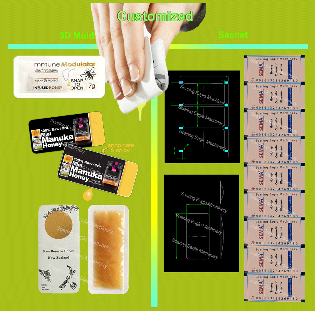 Automatic olive oil sauce ketchup snap pocket card type honey easy open sachet form fill seal packing machine