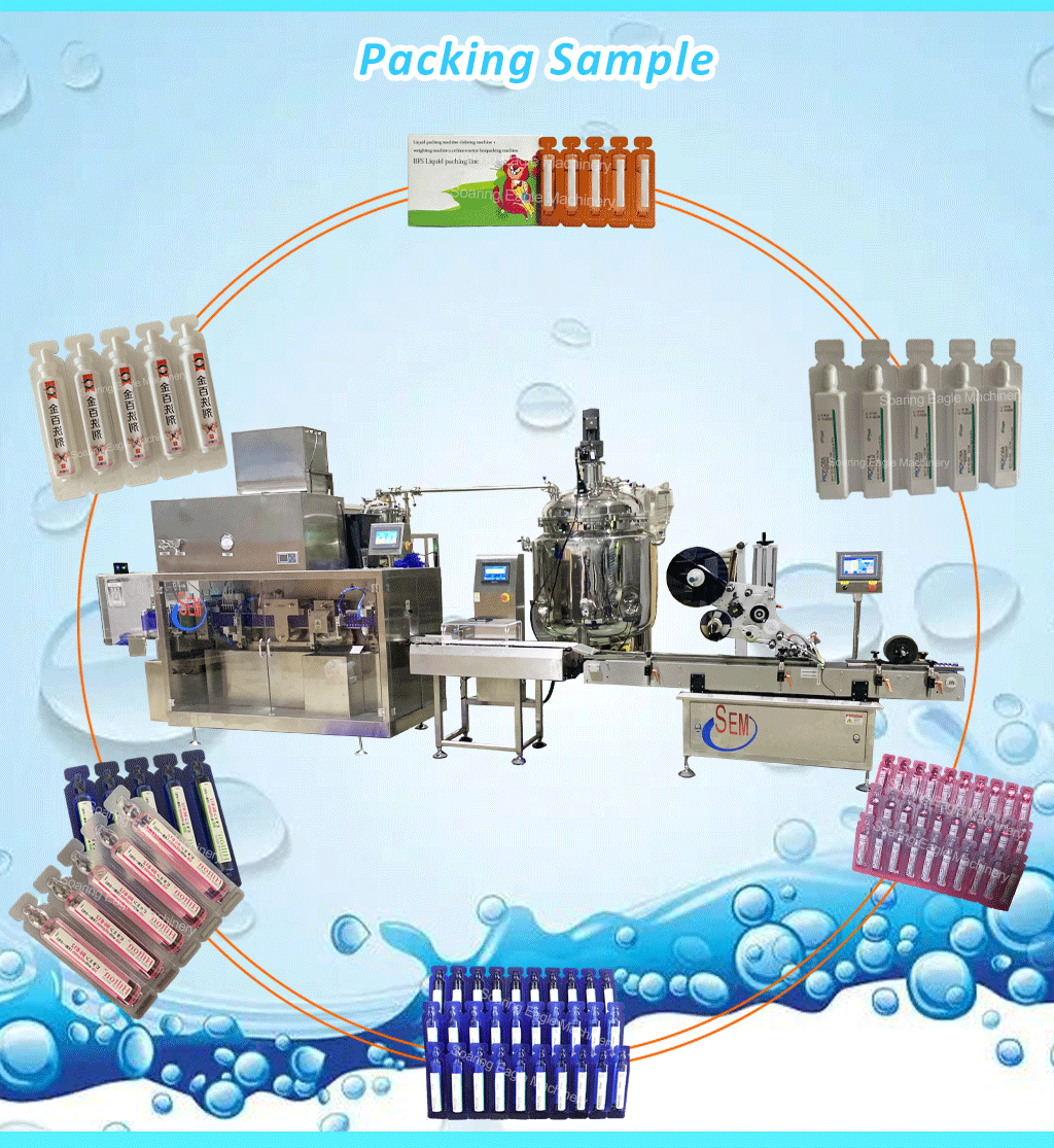 Automatic plastic ampoule filling machine with automatic weighing labeling and cartoning auxiliary equipment packaging line