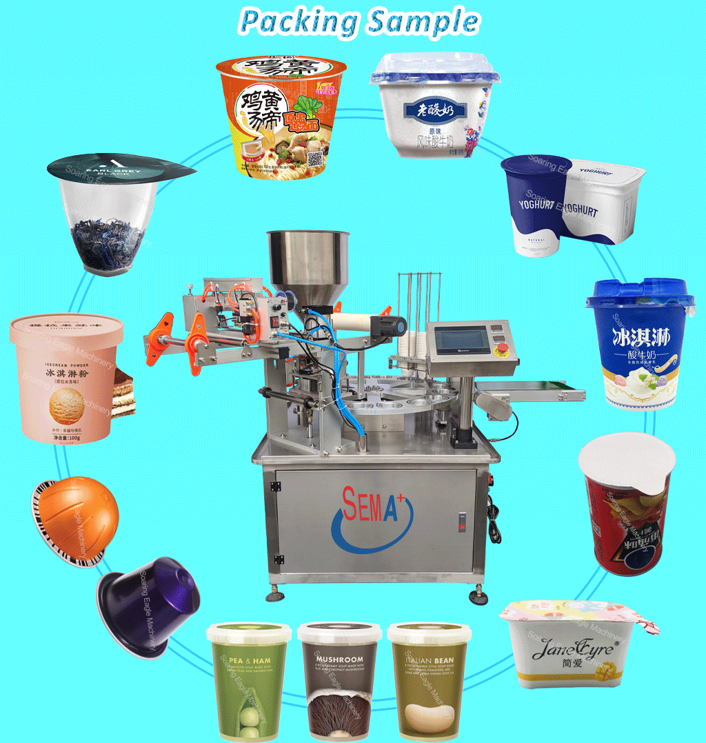 Automatic Jelly Yogurt Ice Cream Juice Sugar Honey Rotary Cup Filling Capping Sealing Machine