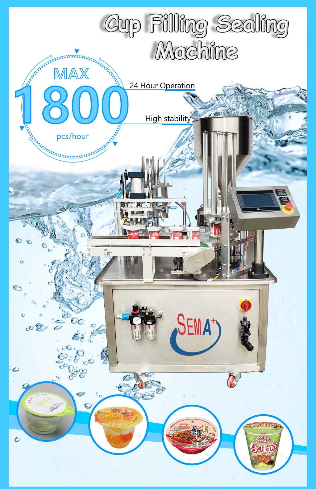 Rotary plastic and paper cup filling sealing machine automatic for sauce jam water juice yogurt