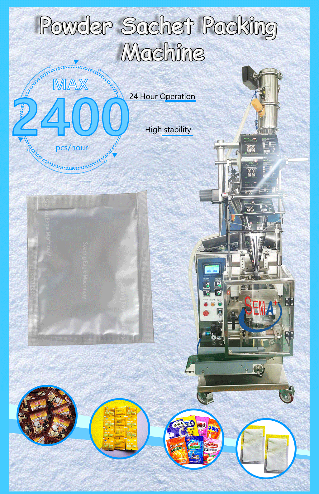 Automatic 10g 20g 100g small sachets mushroom powder jaggery powder milk powder bag packing machine