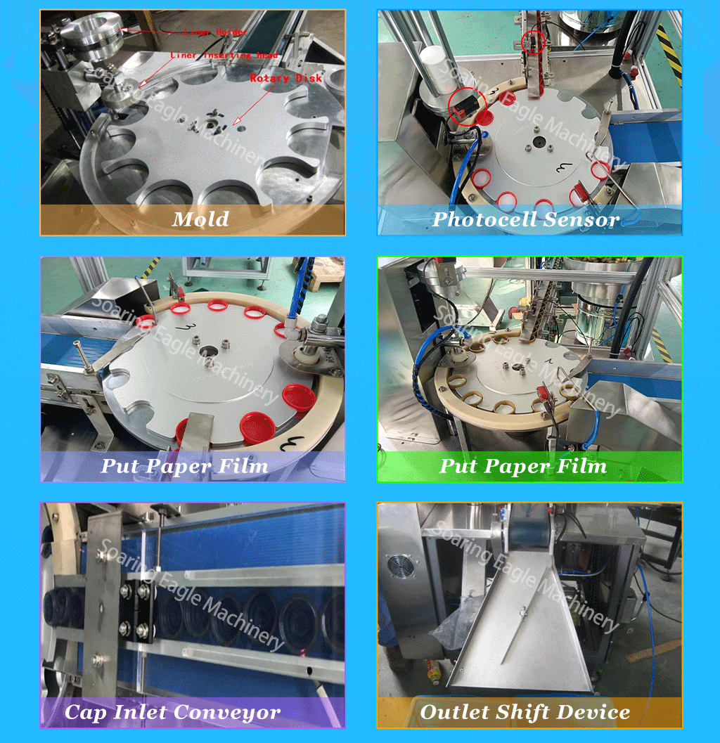 High speed automatic cap lining machine foil inserting wadding equipment flip cap liner machinery