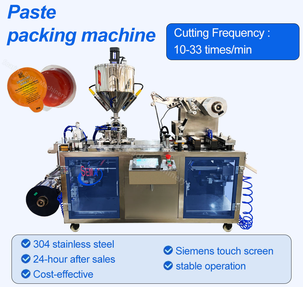 Automatic Plastic Full Sealing Ketchup Peanut Butter PLC Control Chocolate Truffles Honey Blister Packing Machine Automatic Plastic Full Sealing Ketchup Peanut Butter PLC Control Chocolate Truffles Honey Blister Packing Machine