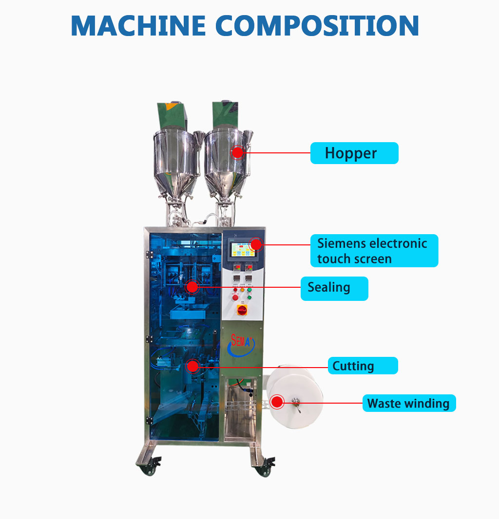 Automatic Two Pumps Shaped Bag Paste Cosmetic Samples Serum Face Cream Eye Cream Sachet Packing Machine