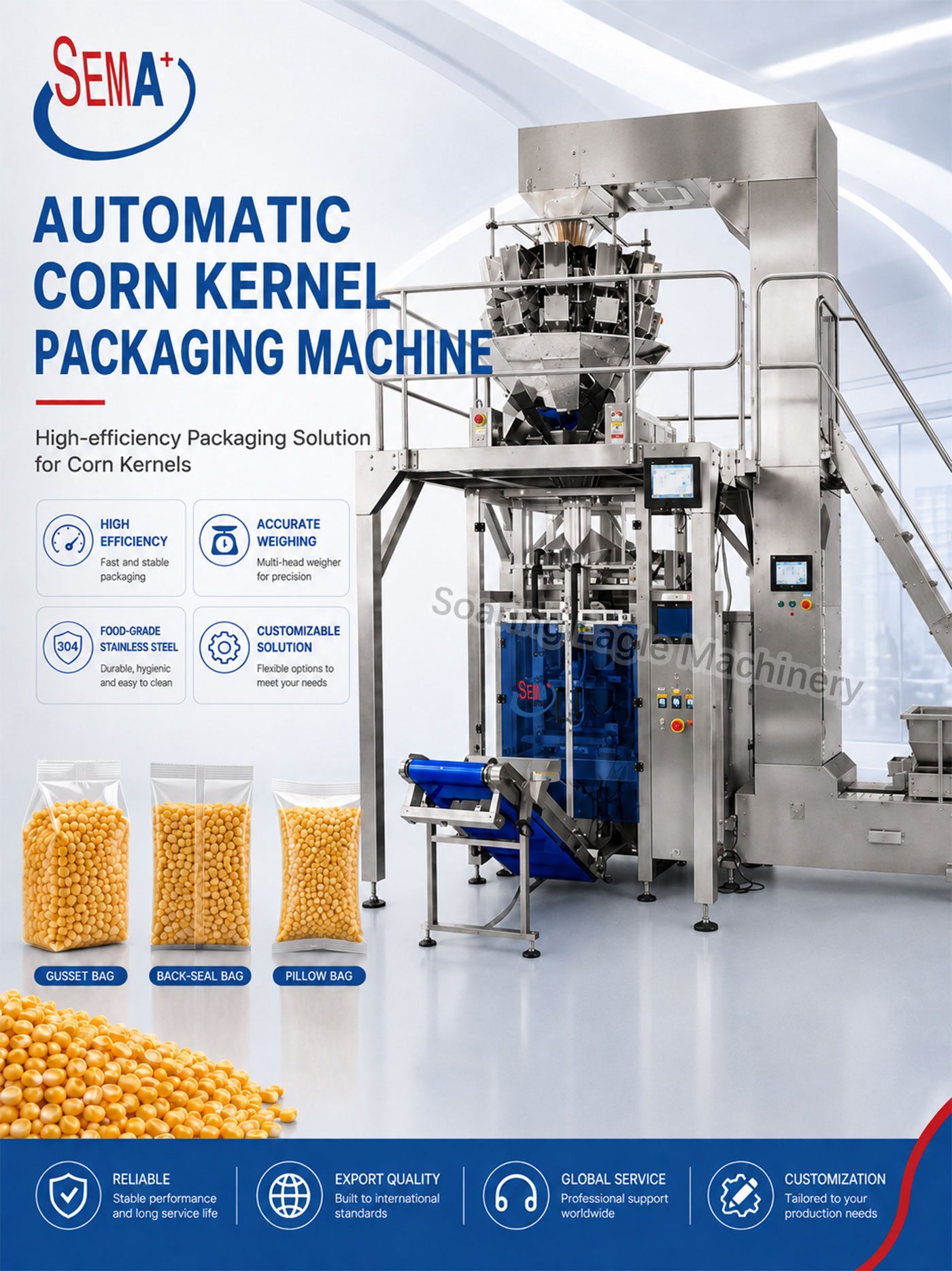 Automatic Multihead Weigher VFFS Pouch Bag Packing Machine for Corn Kernels Automatic Multihead Weigher VFFS Pouch Bag Packing Machine for Corn Kernels