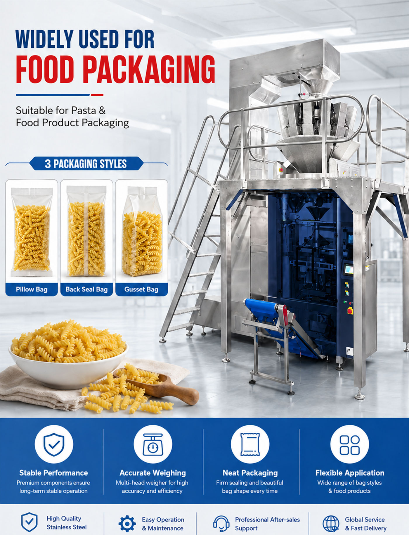 Automatic VFFS Macaroni Pouch Bag Packing Machine with Multihead Weigher Automatic VFFS Macaroni Pouch Bag Packing Machine with Multihead Weigher