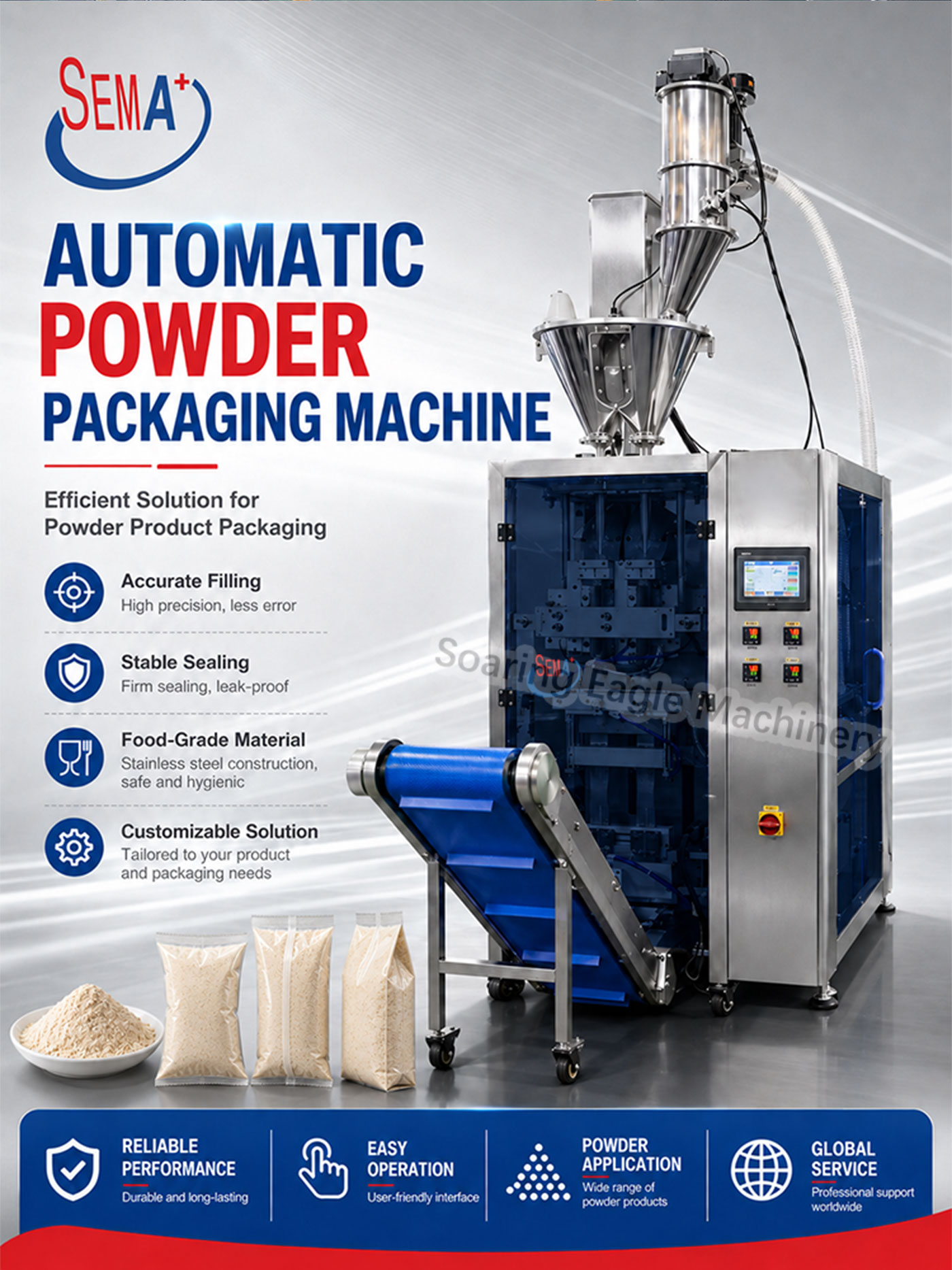 Automatic High Accuracy VFFS Powder Pouch Bag Packing Machine with Auger Filler Automatic High Accuracy VFFS Powder Pouch Bag Packing Machine with Auger Filler