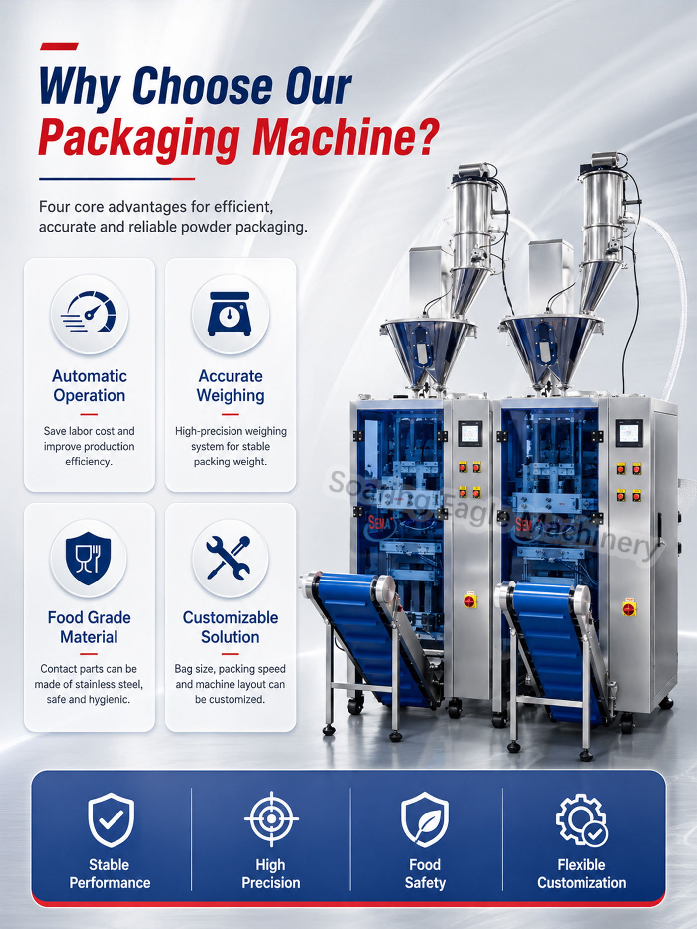 Automatic High Accuracy VFFS Powder Pouch Bag Packing Machine with Auger Filler Automatic High Accuracy VFFS Powder Pouch Bag Packing Machine with Auger Filler