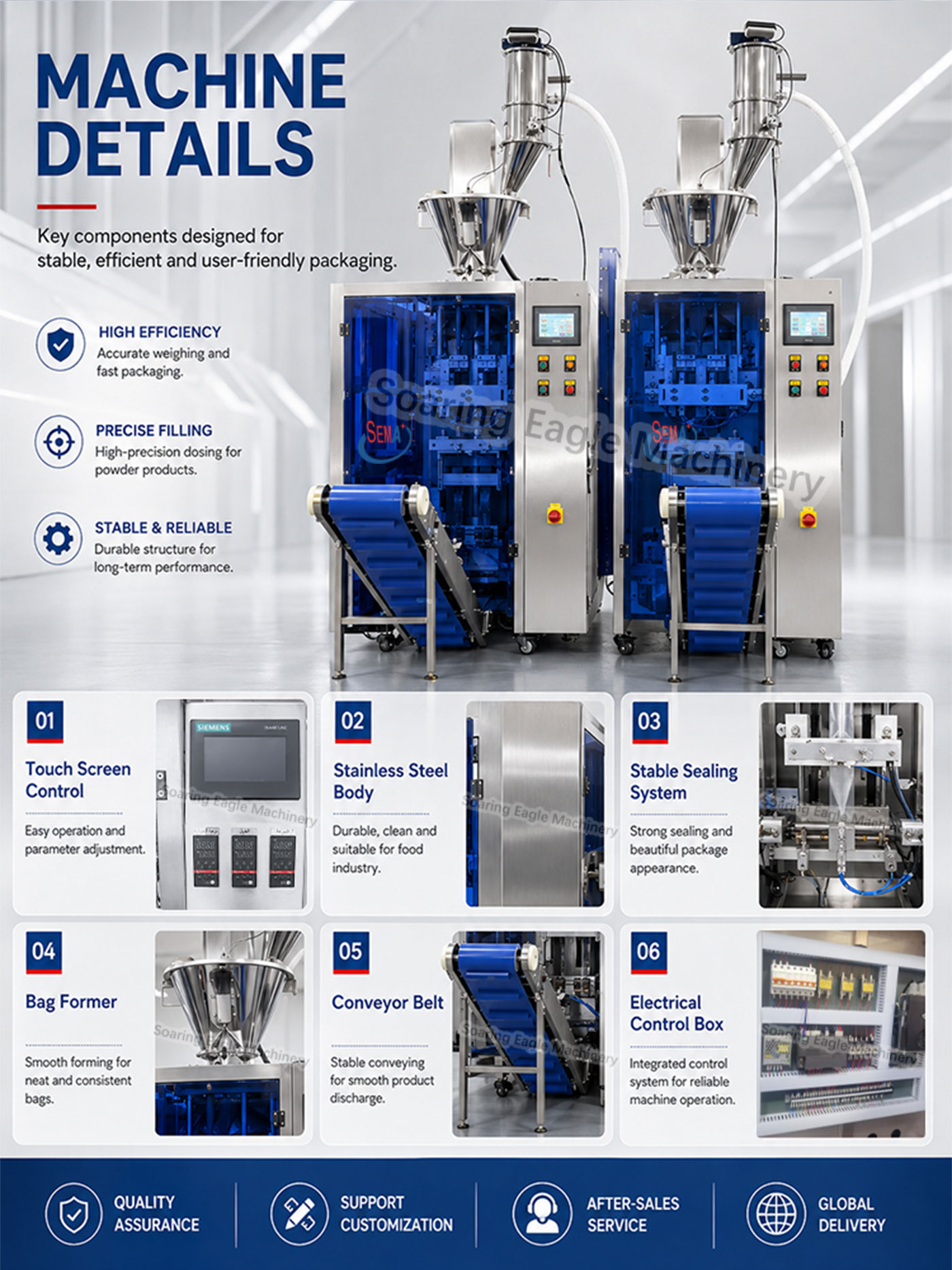 Automatic High Accuracy VFFS Powder Pouch Bag Packing Machine with Auger Filler Automatic High Accuracy VFFS Powder Pouch Bag Packing Machine with Auger Filler