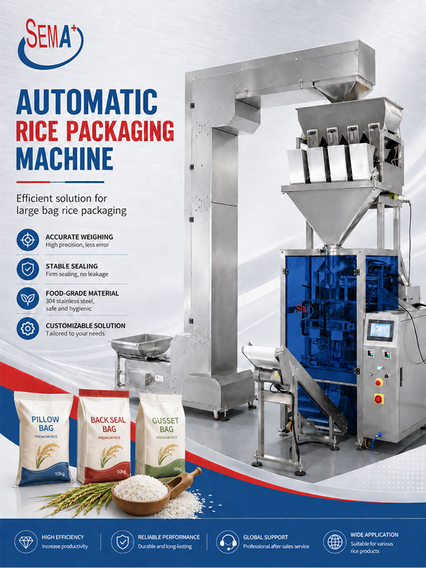 Automatic VFFS Pouch Bag Packing Machine for Rice and Grains Automatic VFFS Pouch Bag Packing Machine for Rice and Grains