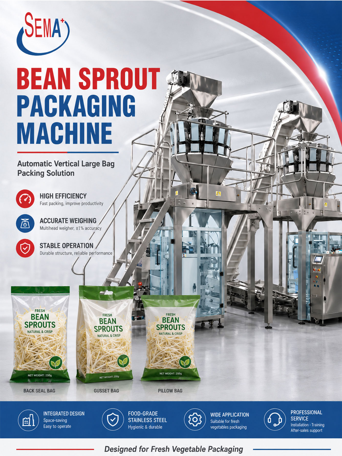 Multihead Weigher VFFS Pouch Bag Packing Machine for Bean Sprouts