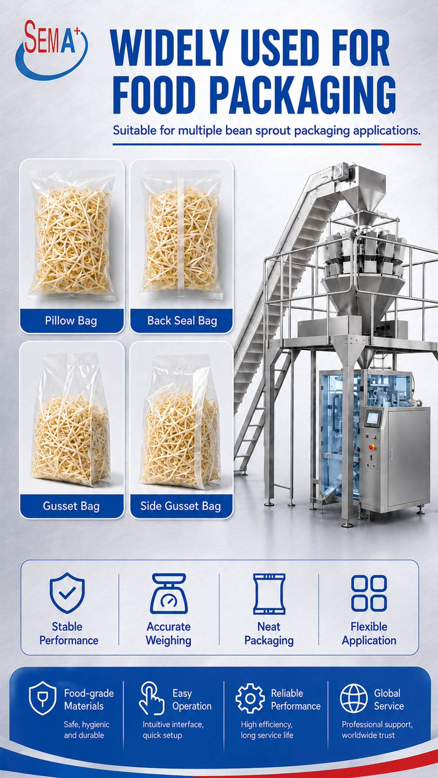 Multihead Weigher VFFS Pouch Bag Packing Machine for Bean Sprouts
