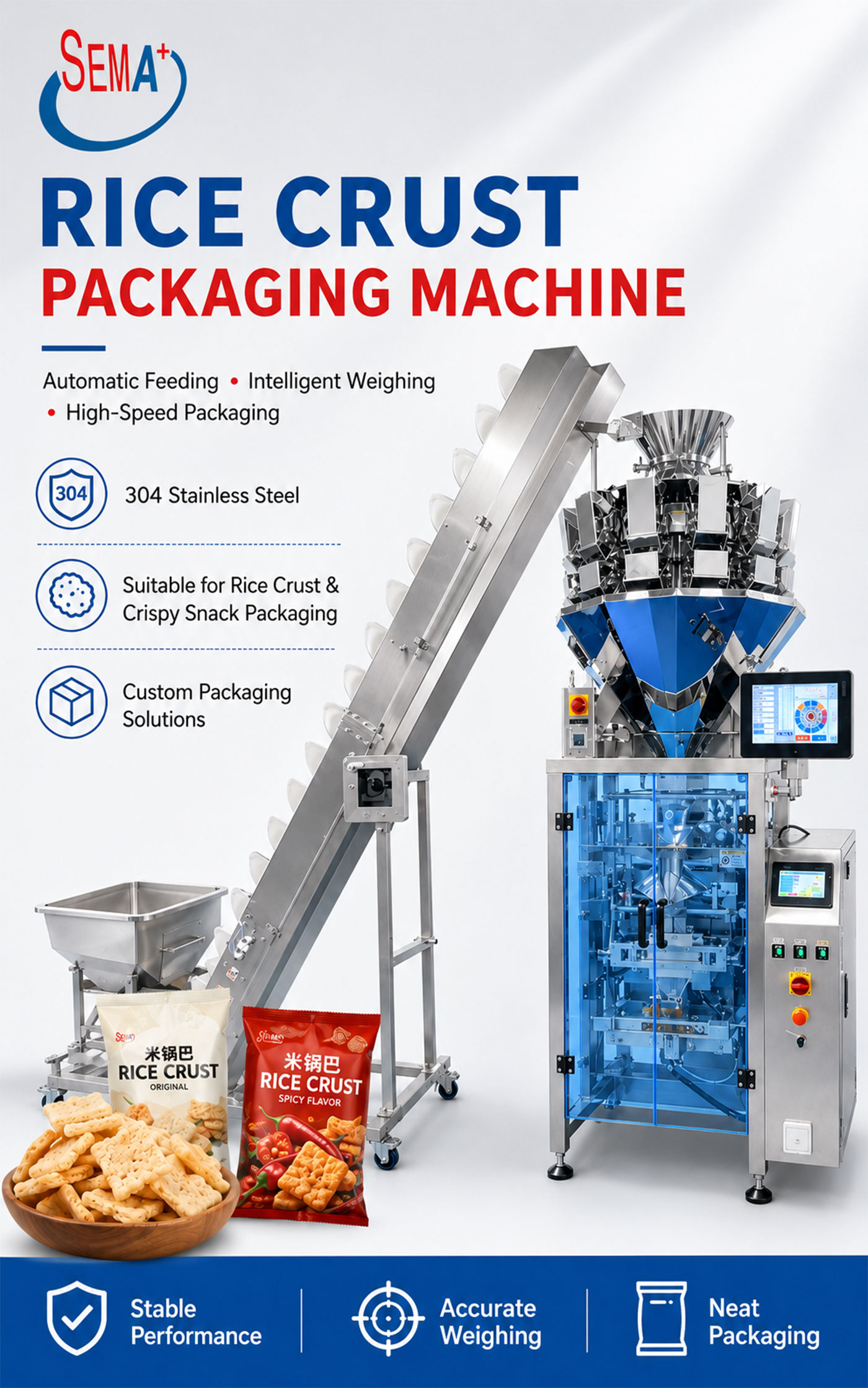 Automatic VFFS Pouch Bag Packing Machine for Rice Crust Chips and Snacks Automatic VFFS Pouch Bag Packing Machine for Rice Crust Chips and Snacks