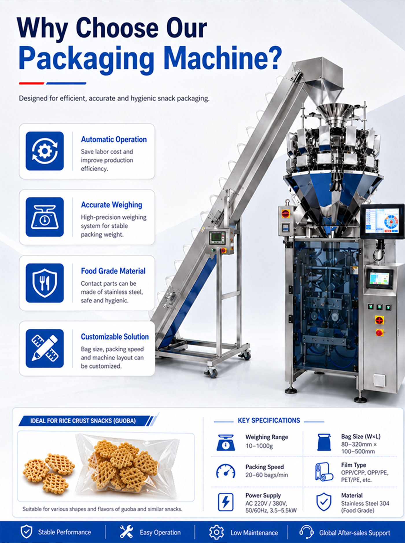 Automatic VFFS Pouch Bag Packing Machine for Rice Crust Chips and Snacks Automatic VFFS Pouch Bag Packing Machine for Rice Crust Chips and Snacks