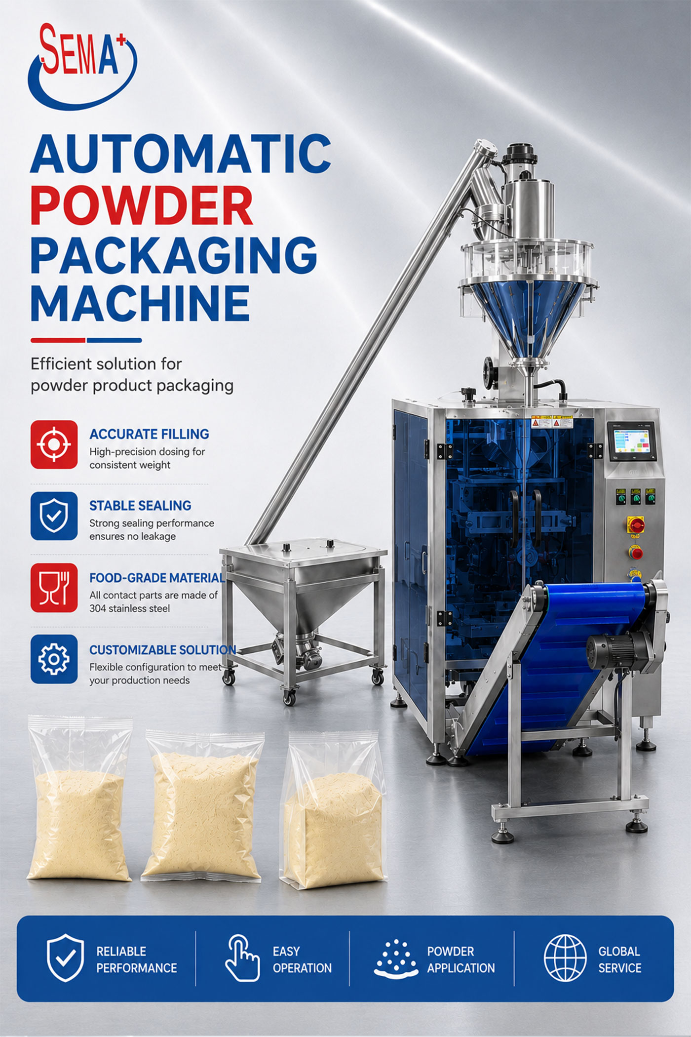 Automatic High Accuracy VFFS Powder Pouch Bag Packing Machine with Auger Filler