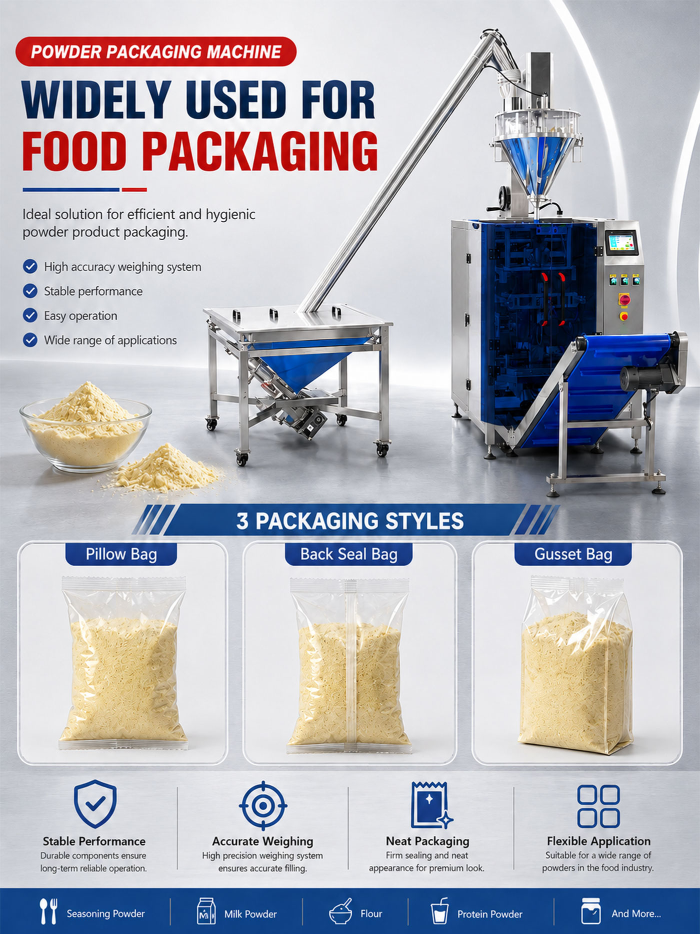 Automatic High Accuracy VFFS Powder Pouch Bag Packing Machine with Auger Filler