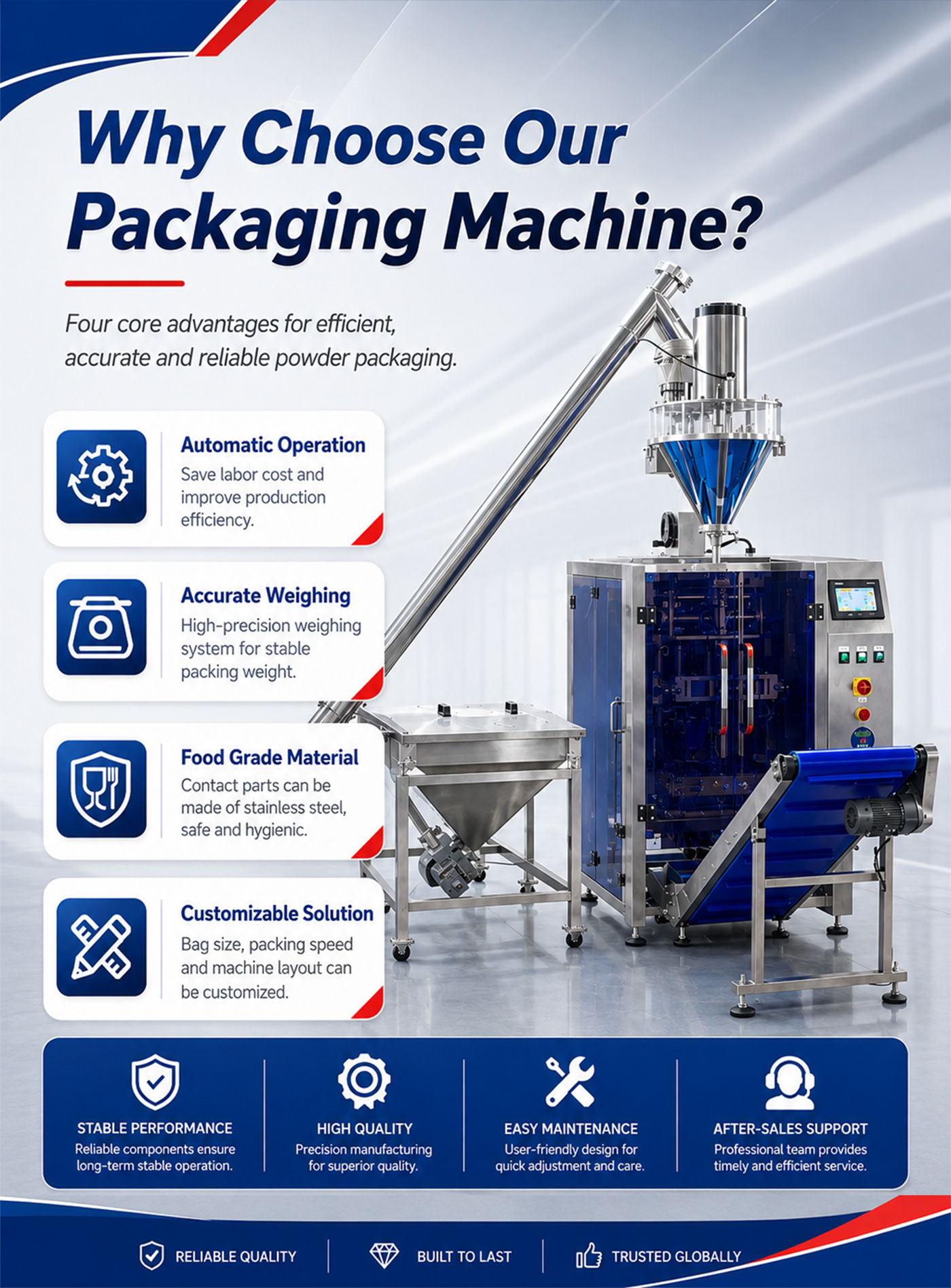 Automatic High Accuracy VFFS Powder Pouch Bag Packing Machine with Auger Filler