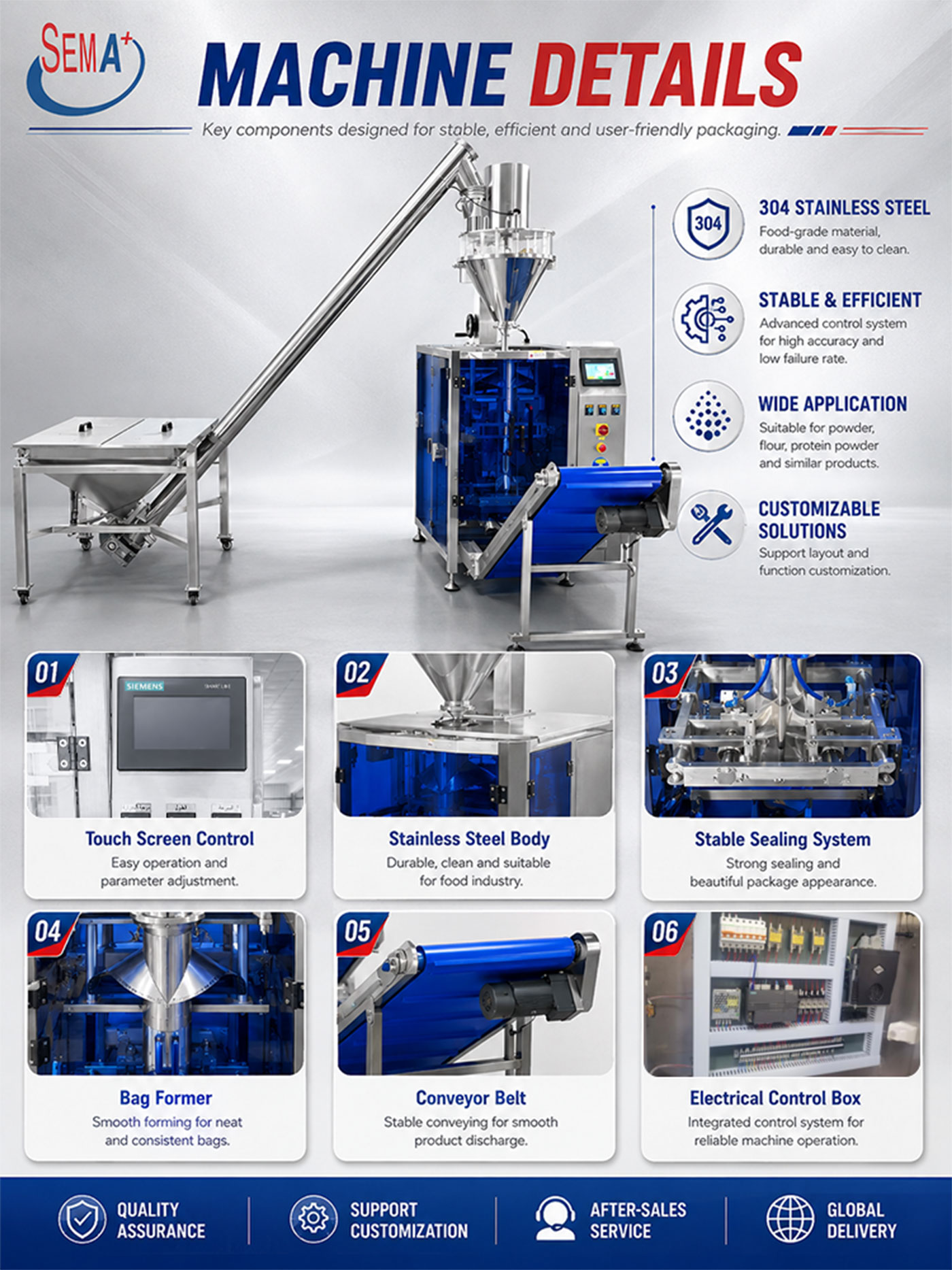 Automatic High Accuracy VFFS Powder Pouch Bag Packing Machine with Auger Filler
