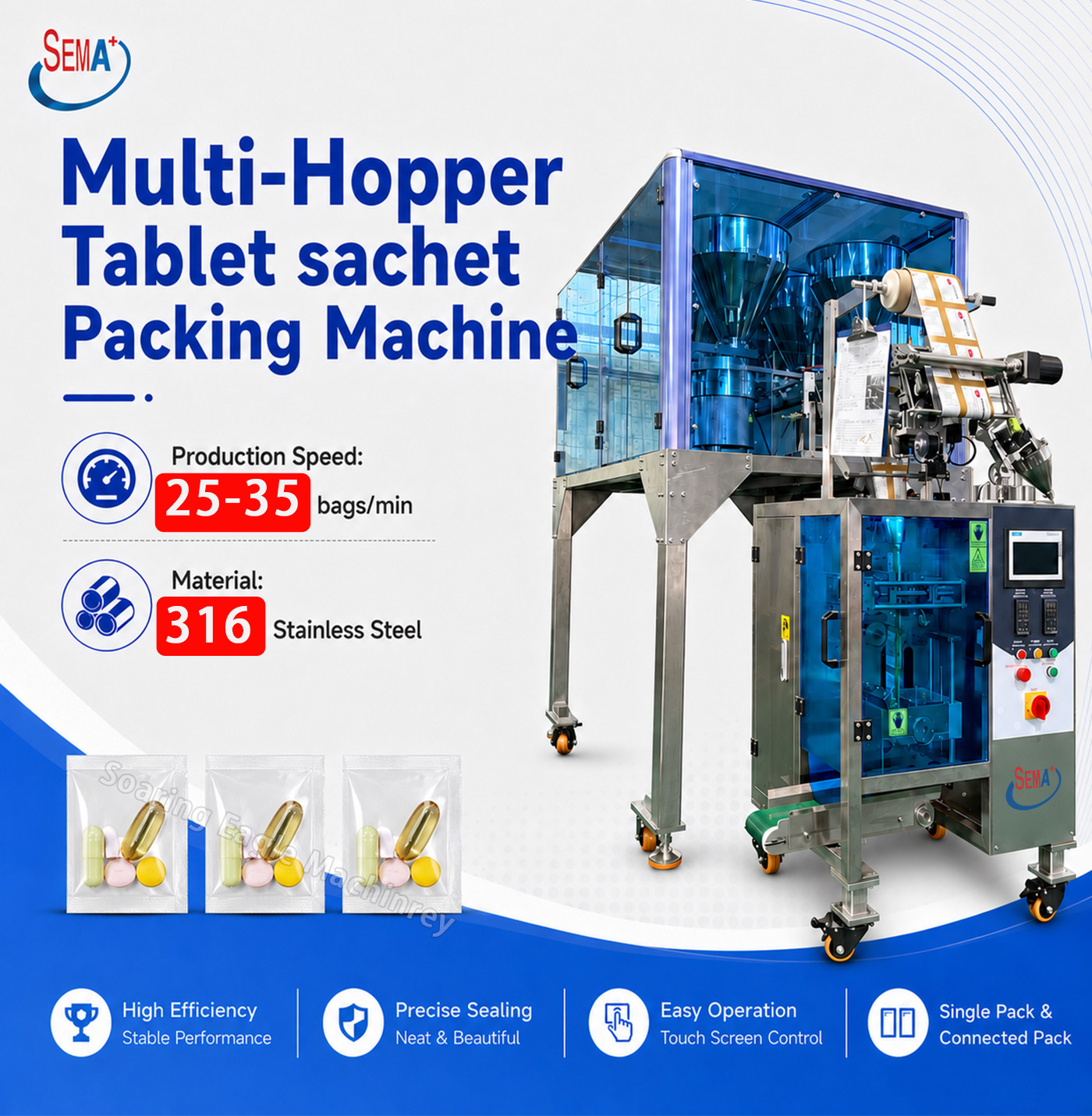 Automatic VFFS Multi Hopper Counting Sachet Packing Machine for Tablets Capsules and Pills Automatic VFFS Multi Hopper Counting Sachet Packing Machine for Tablets Capsules and Pills