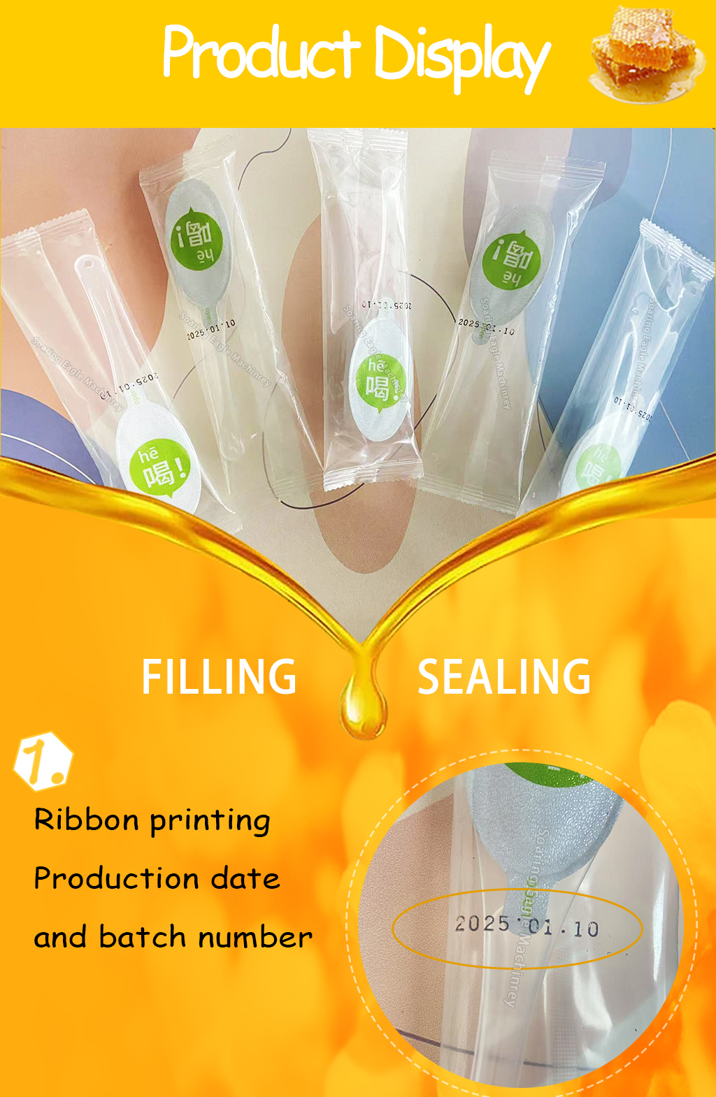 Automatic Honey Spoon Packing Machine with Filling Sealing and Pillow-Type Packaging System