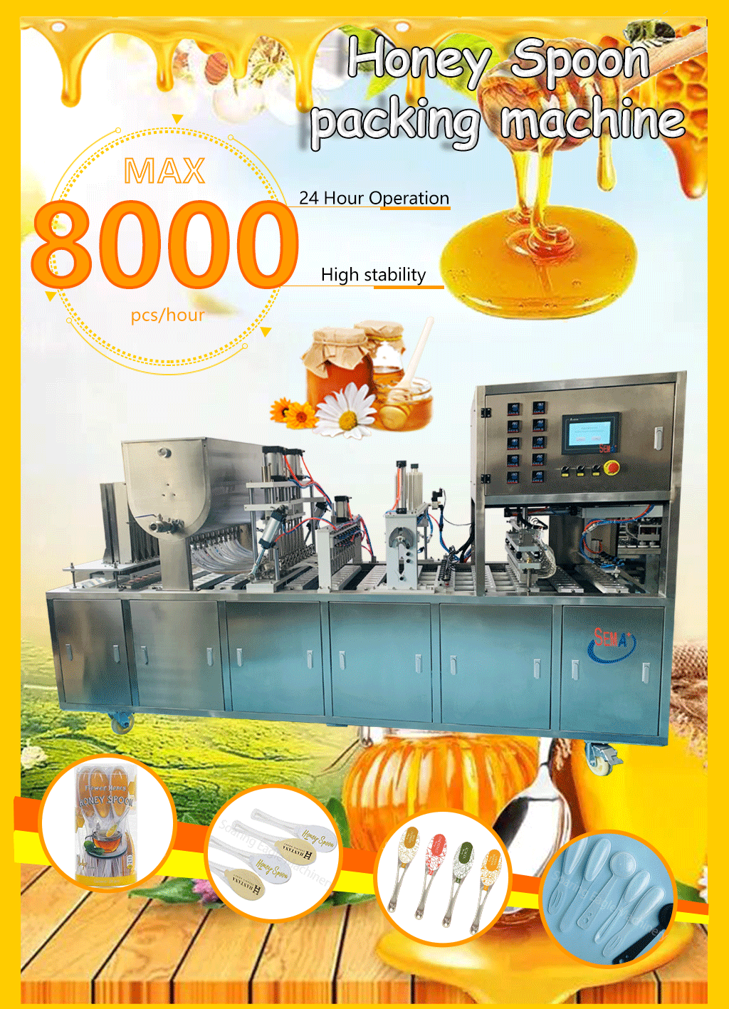 8000pcs/H Automatic Honey Spoon Filling Sealing Packing Machine for Single Serve Honey Spoon Production