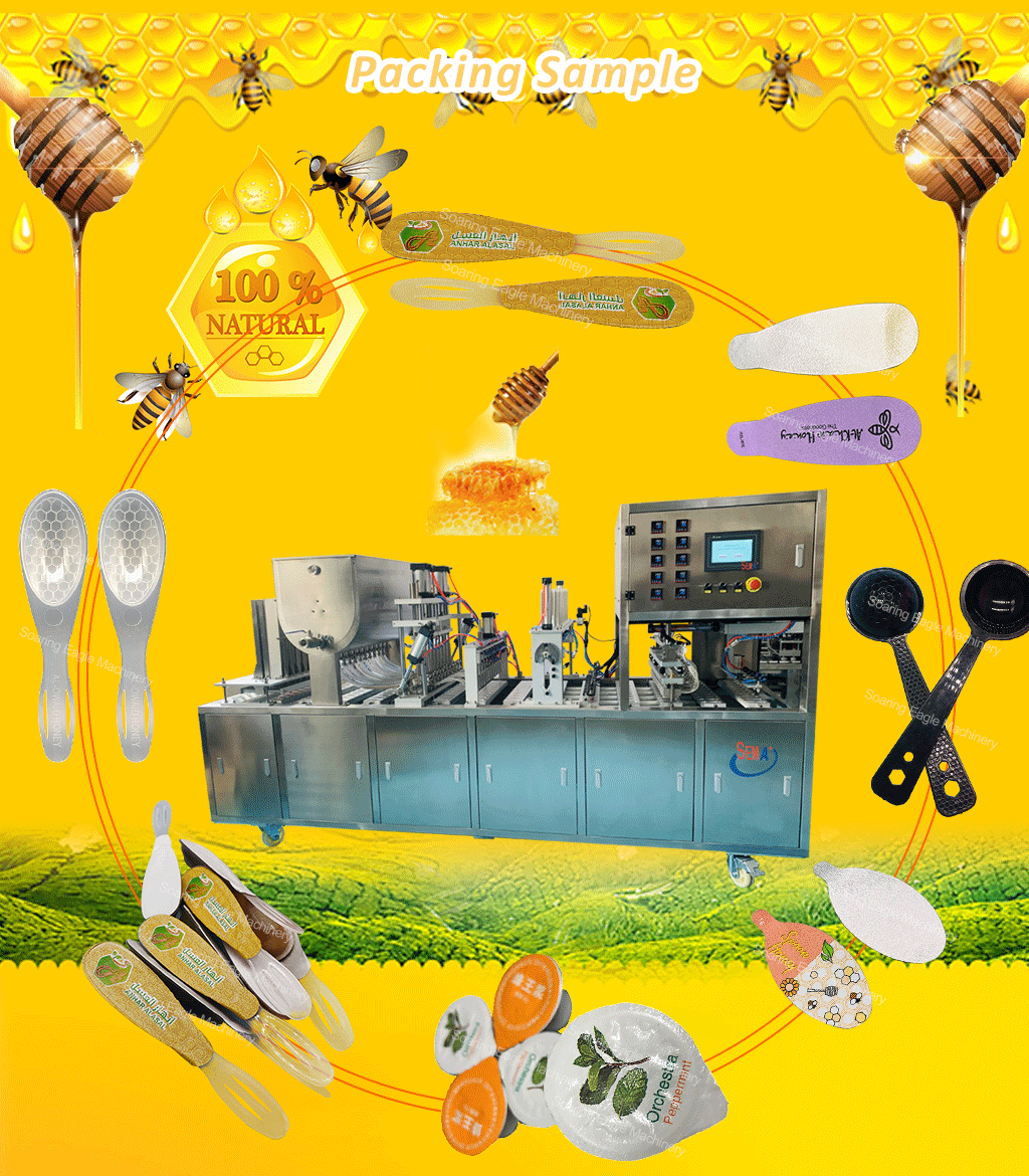 8000pcs/H Automatic Honey Spoon Filling Sealing Packing Machine for Single Serve Honey Spoon Production