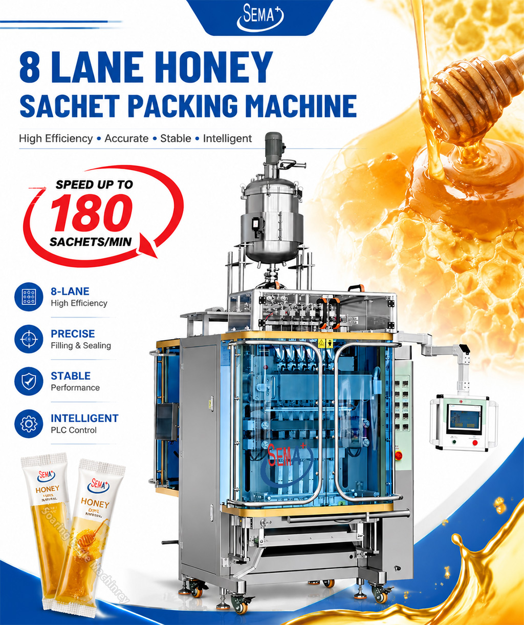 High Speed Multi-Lane Honey Sachet Packing Machine for Manuka Honey Stick Pack Packaging
