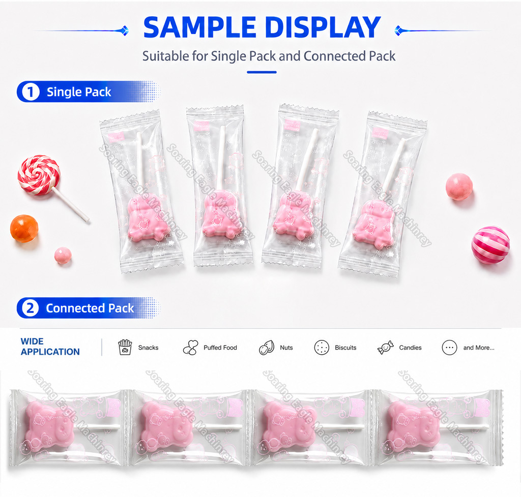 Automatic Lollipop Packing Machine | High Speed Candy Pillow Flow Wrap Packaging Machine with Vibratory Feeder Automatic Lollipop Packing Machine | High Speed Candy Pillow Flow Wrap Packaging Machine with Vibratory Feeder