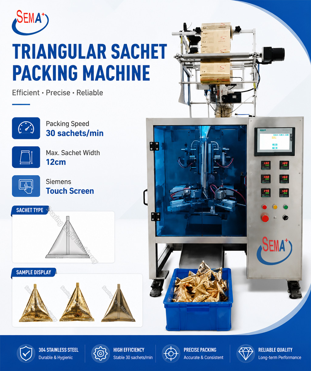 Automatic Triangular Sachet Packing Machine | Triangle Tea Bag Packing Machine for Tea, Coffee, Herbs Automatic Triangular Sachet Packing Machine | Triangle Tea Bag Packing Machine for Tea, Coffee, Herbs