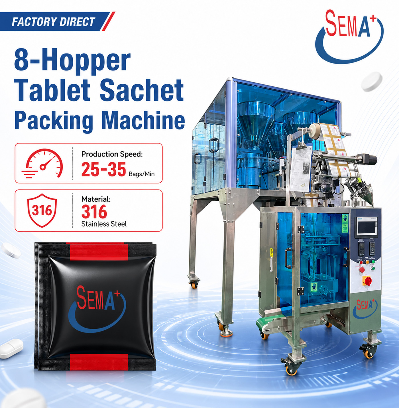 Capsule Pill Tablet Counting Pharmaceutical Filling Sachet Packing Machine with Multi Hopper