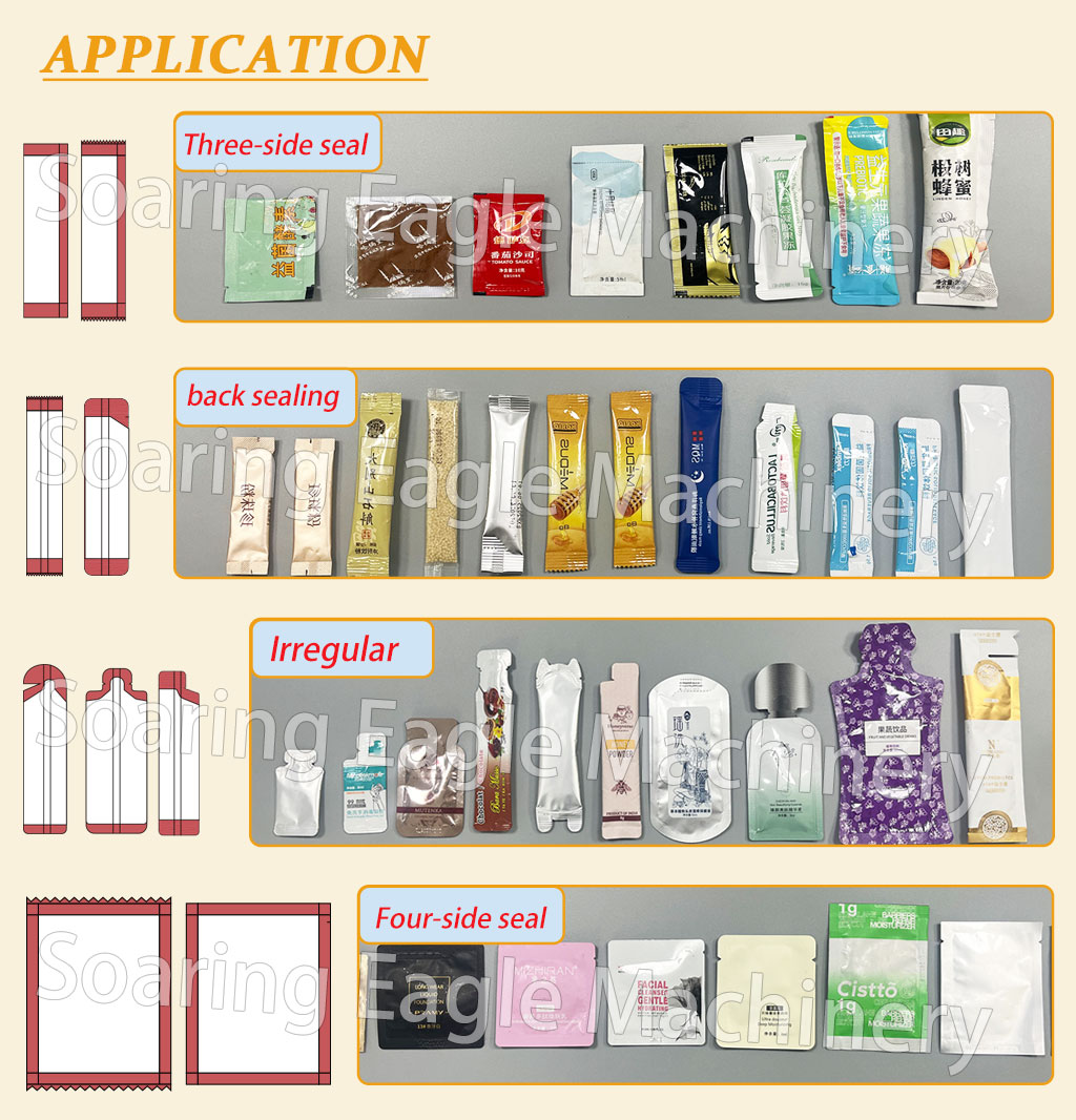 Automatic Back Sealing Pouch Irregular Shaped Multi Purpose Heat Seal vffs Honey Sachet Packing Machine Automatic Back Sealing Pouch Irregular Shaped Multi Purpose Heat Seal vffs Honey Sachet Packing Machine