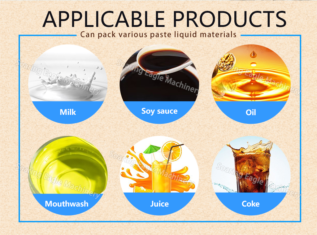 Customized automatic rotary weighing, filling, and packaging machine for pre-made stand-up pouches containing liquids or pastes (such as laundry detergent or soy milk).