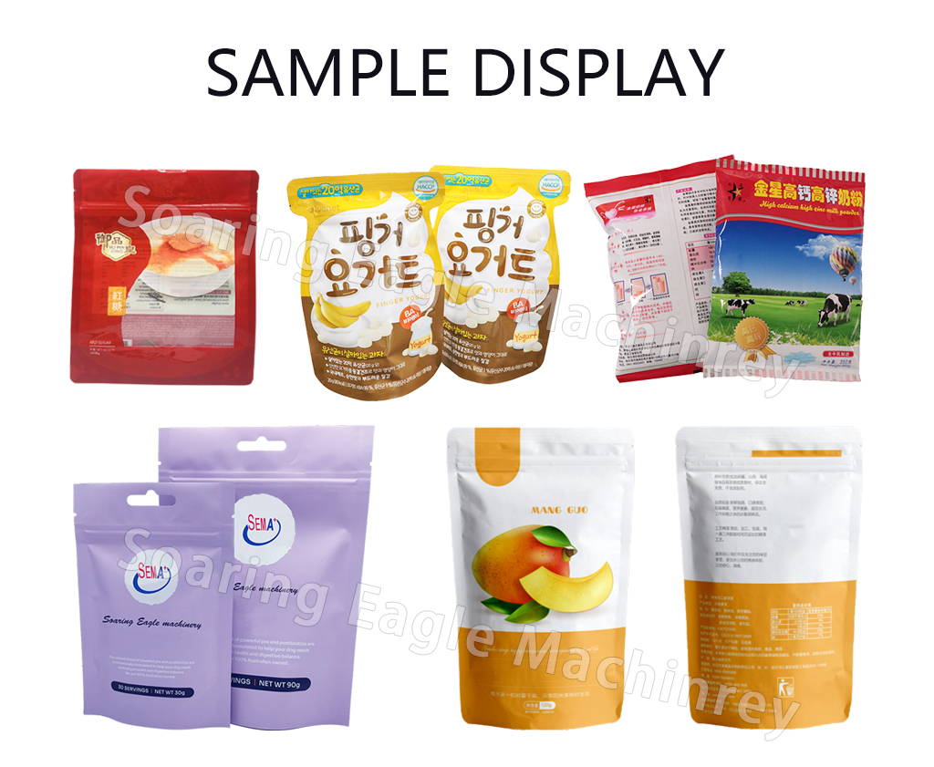 Customized automatic rotary weighing, filling, and packaging machine for pre-made stand-up pouches containing liquids or pastes (such as laundry detergent or soy milk).