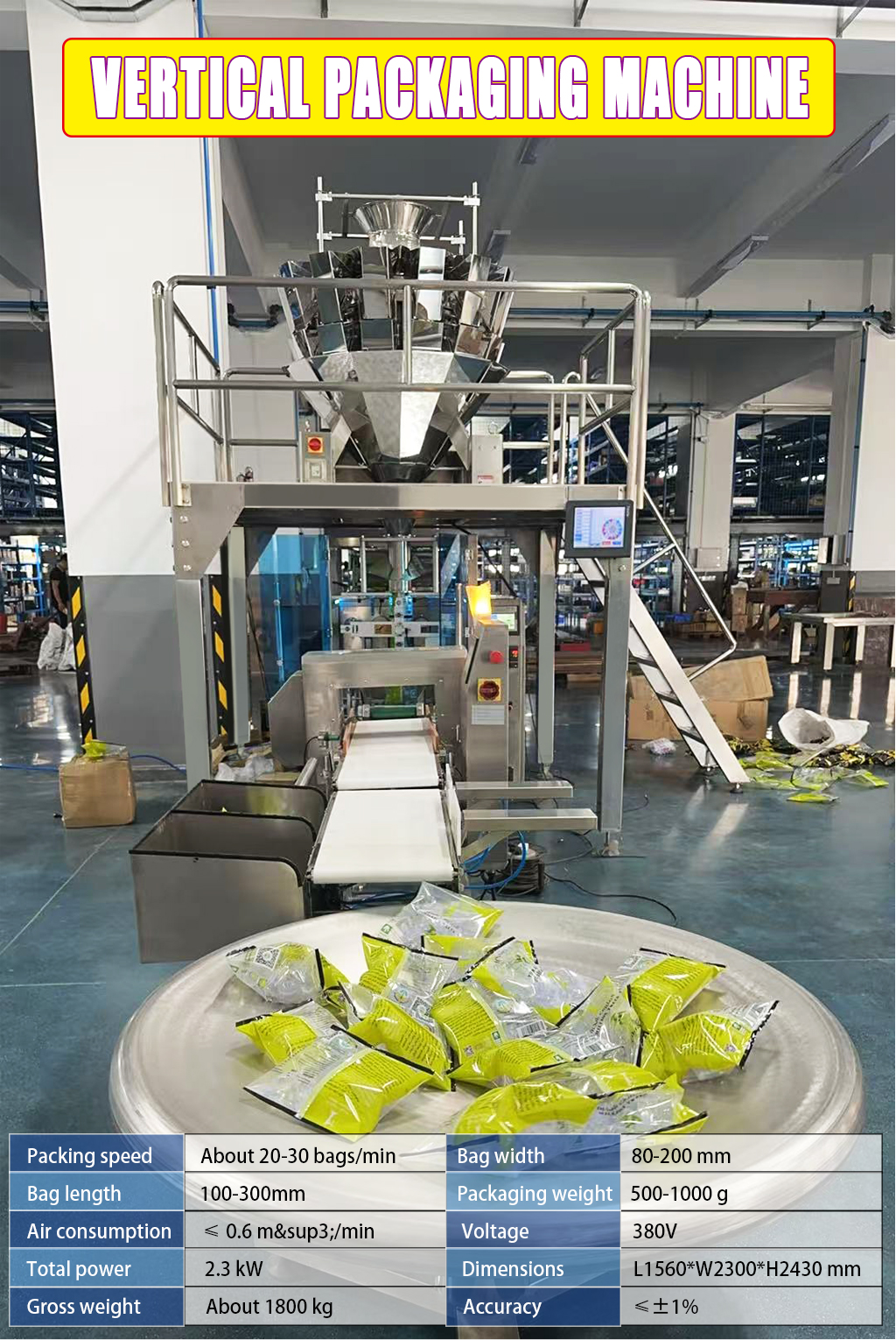 High-capacity automatic packaging machine for bags of granular candies and products High-capacity automatic packaging machine for bags of granular candies and products