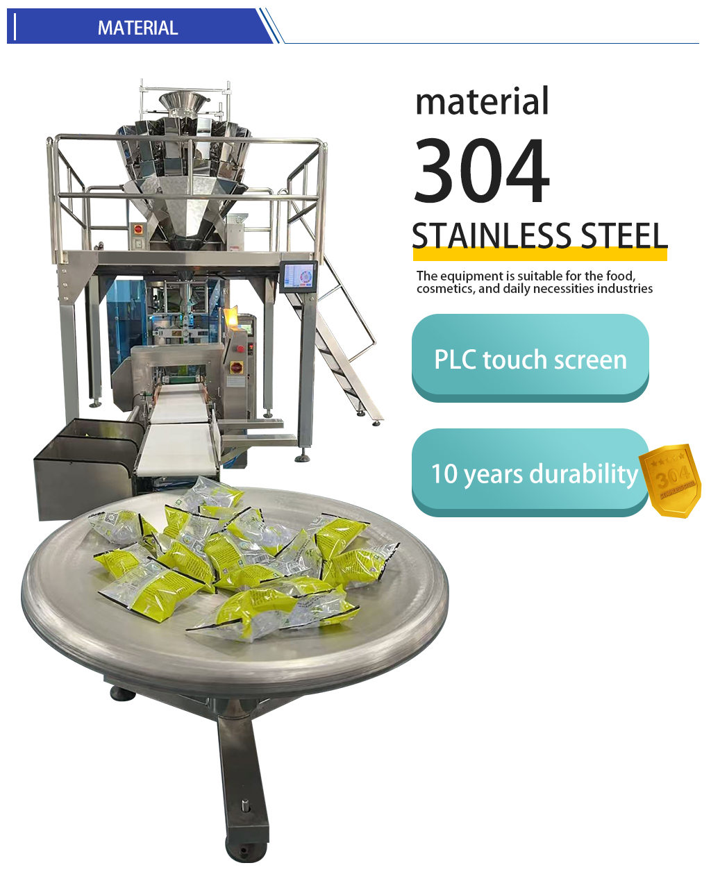 High-capacity automatic packaging machine for bags of granular candies and products High-capacity automatic packaging machine for bags of granular candies and products