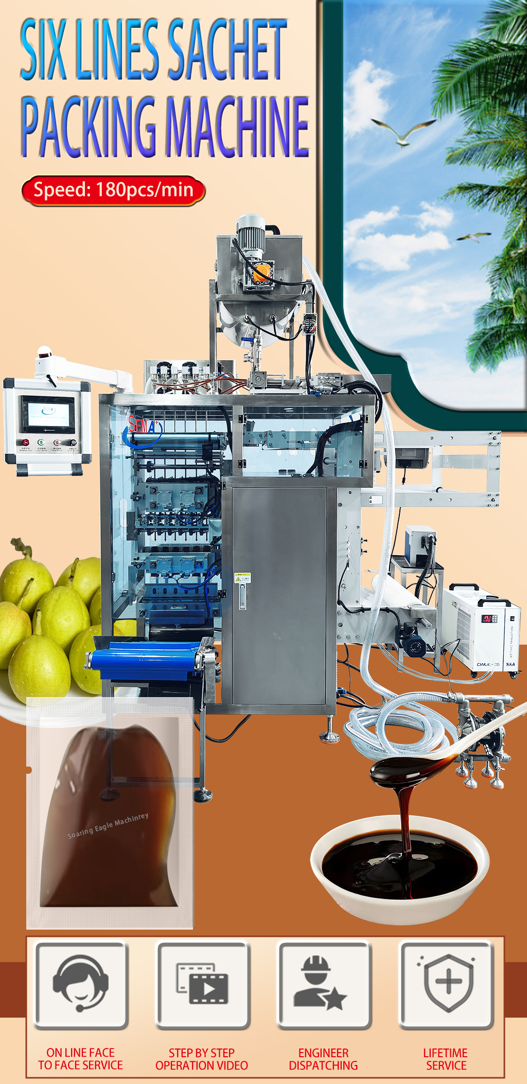 Multifunctional and Multi-channel Sauce Four Side Sealing Paste Multilanes Sachet Packaging Machine
