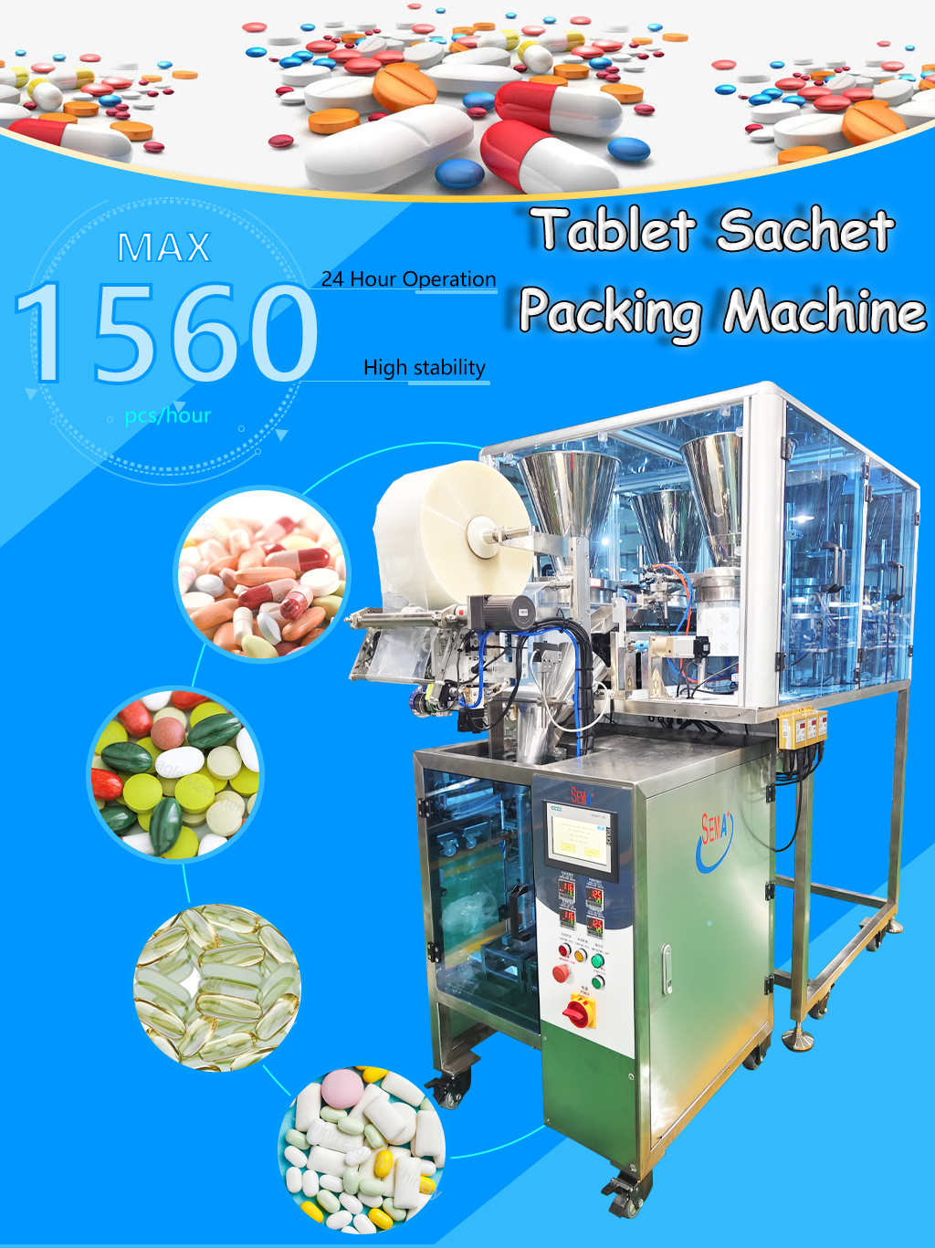 High Speed 6 7 8 Feeders Pills Tablets Pharma Medical Sachet Packaging Machine