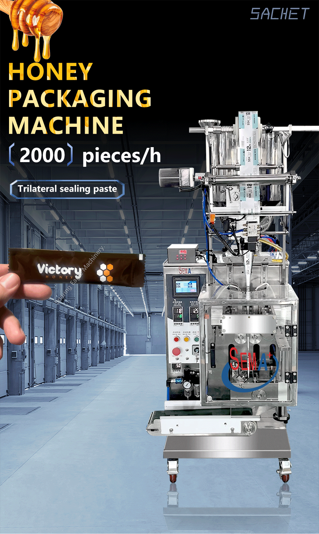 10-100ML automatic liquid slim honey pack filling sachet paste packaging packing machine machinery for honey
