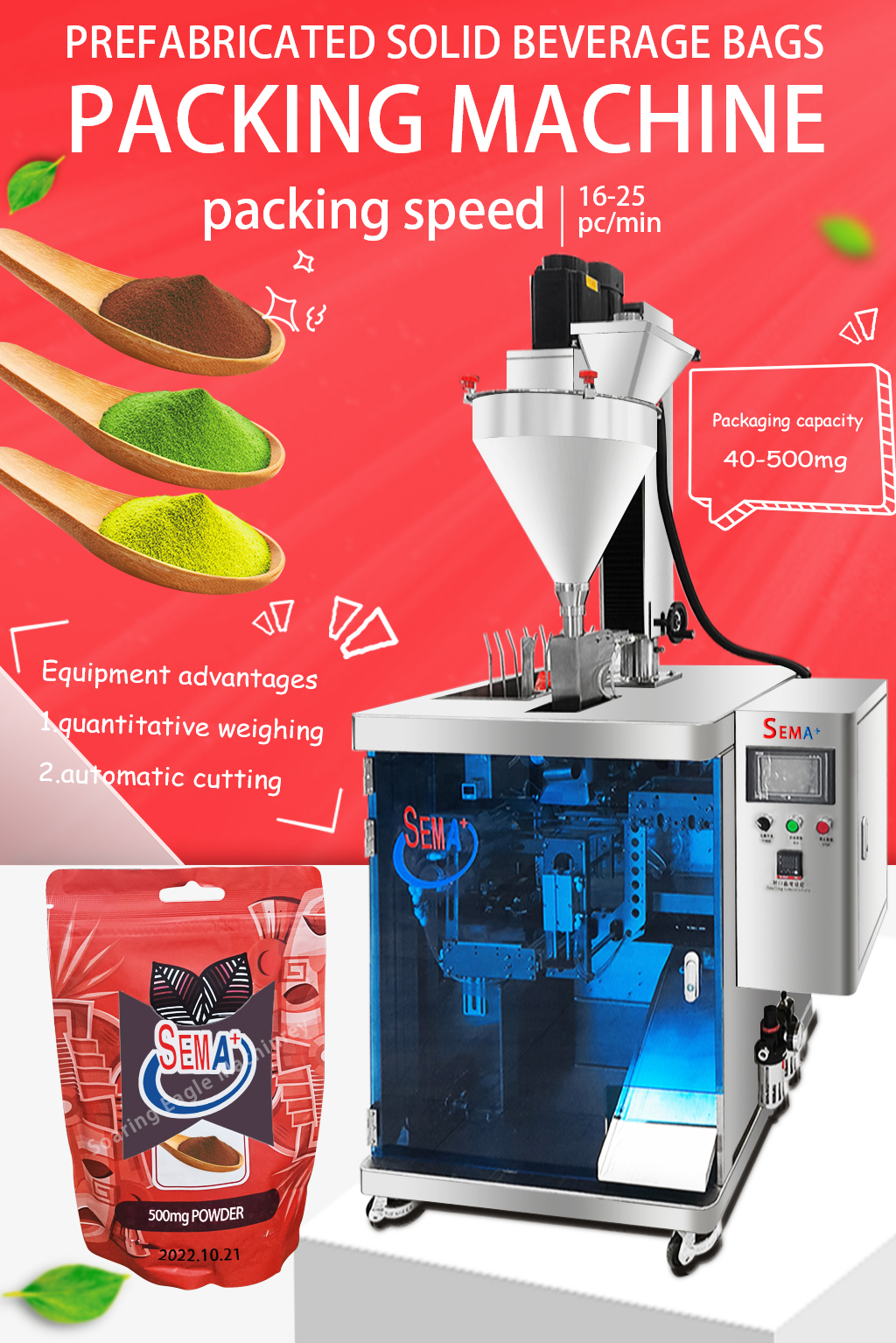Small powder premade zipper bag standing up sachet packaging machine