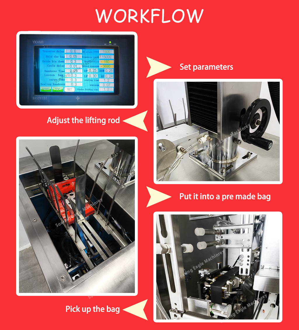 Small powder premade zipper bag standing up sachet packaging machine