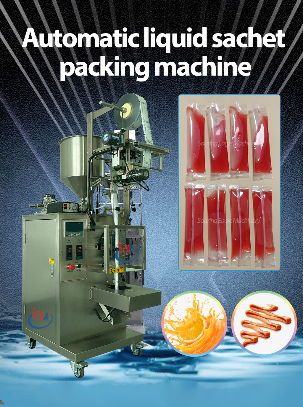 Juice honey syrup ketchup masala sauce peanut butter paste filling sachet sealing oil liquid cream sachet packing machine Juice honey syrup ketchup masala sauce peanut butter paste filling sachet sealing oil liquid cream sachet packing machine