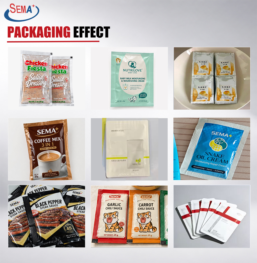 Automatic Four Side Seal Sachet Packing Machine for Salad Dressing Sauce Paste Single Serve Packaging